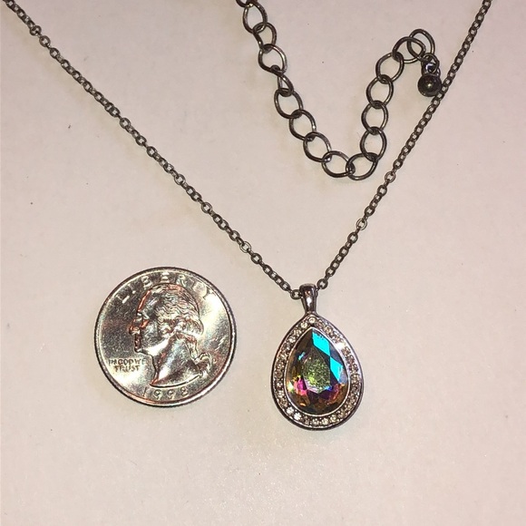 Elegant Silver Tone AB Rhinestone Teardrop Boho Pendant Necklace - Picture 4 of 6